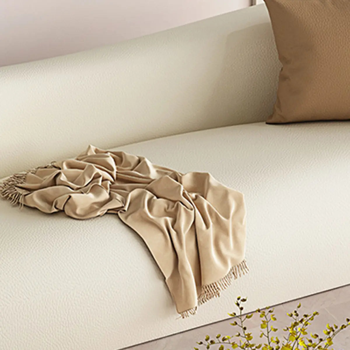 White Scratch Resistant Faux Leather Tight Back Sofa Image - 8