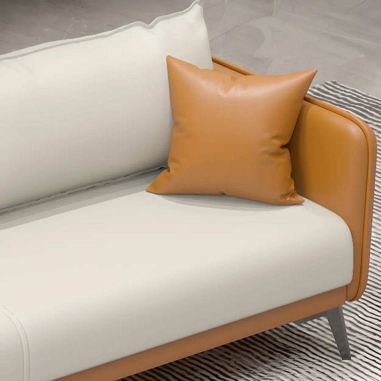 White Scratch Resistant Leather Upholstered Back Sofa Image - 15