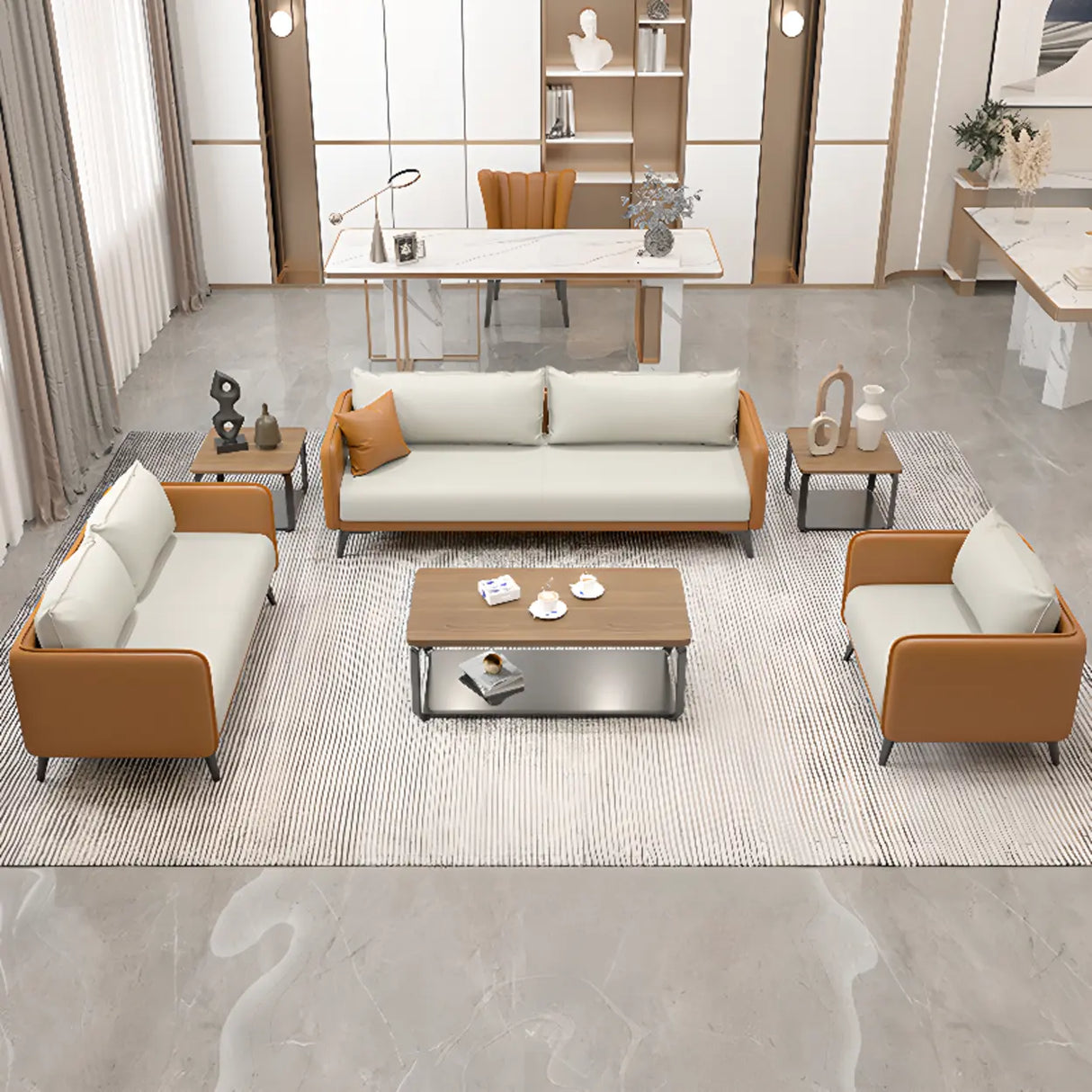 White Scratch Resistant Leather Upholstered Back Sofa Image - 6