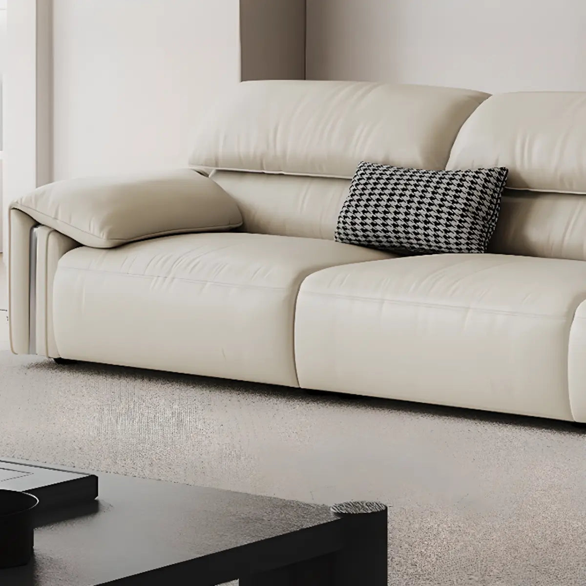 White Scratch Resistant Leather Wood Frame 3-Seats Sofa Image - 10
