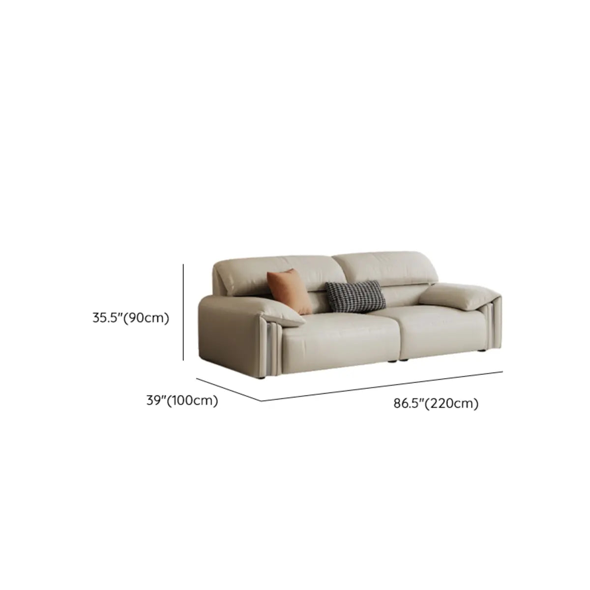 White Scratch Resistant Leather Wood Frame 3-Seats Sofa 