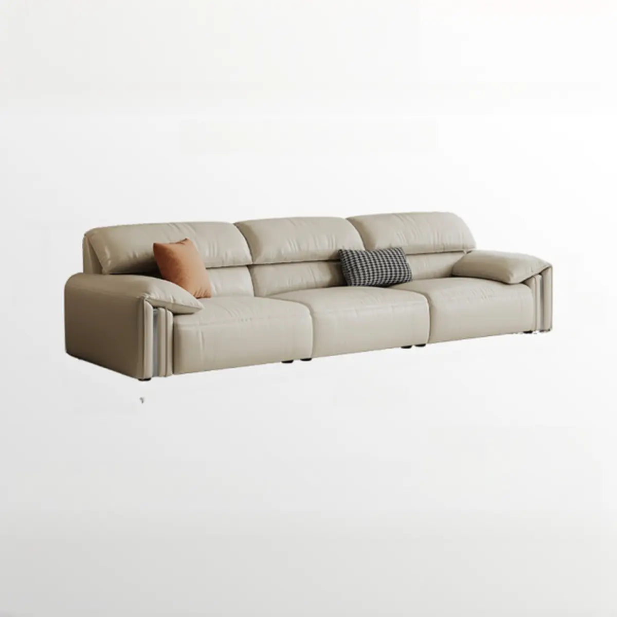 White Scratch Resistant Leather Wood Frame 3-Seats Sofa Image - 3