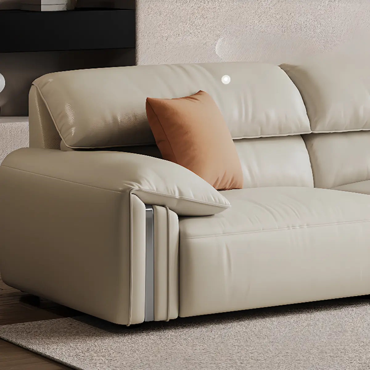 White Scratch Resistant Leather Wood Frame 3-Seats Sofa Image - 4