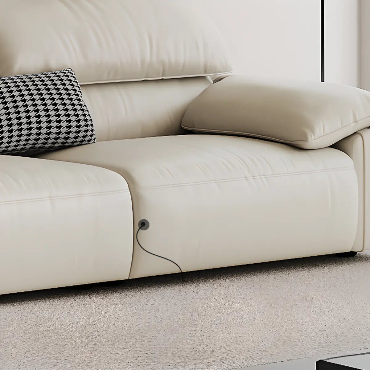 White Scratch Resistant Leather Wood Frame 3-Seats Sofa Image - 6