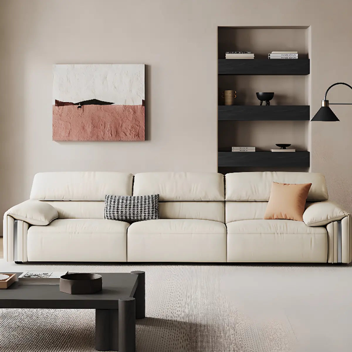 White Scratch Resistant Leather Wood Frame 3-Seats Sofa Image - 7
