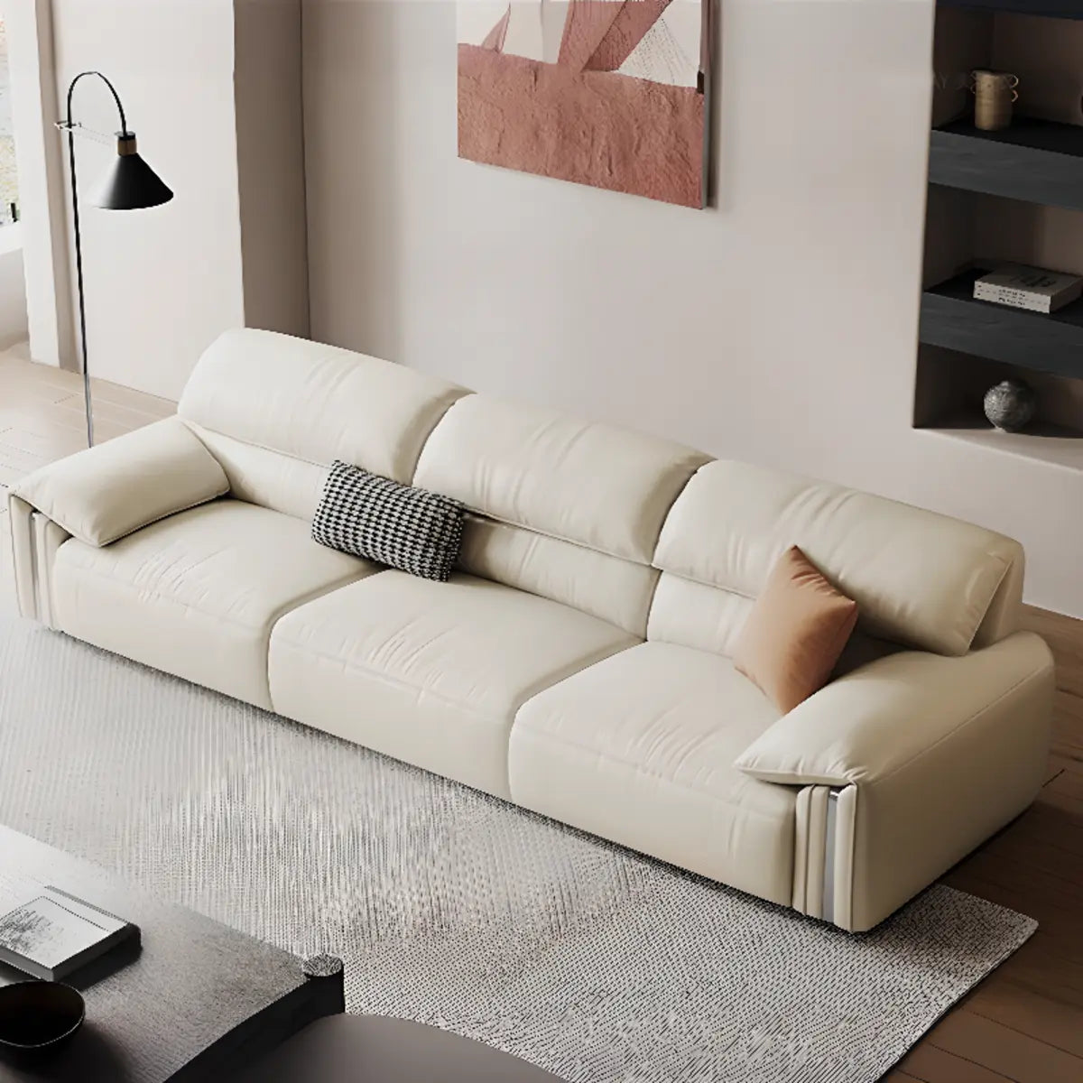White Scratch Resistant Leather Wood Frame 3-Seats Sofa Image - 8