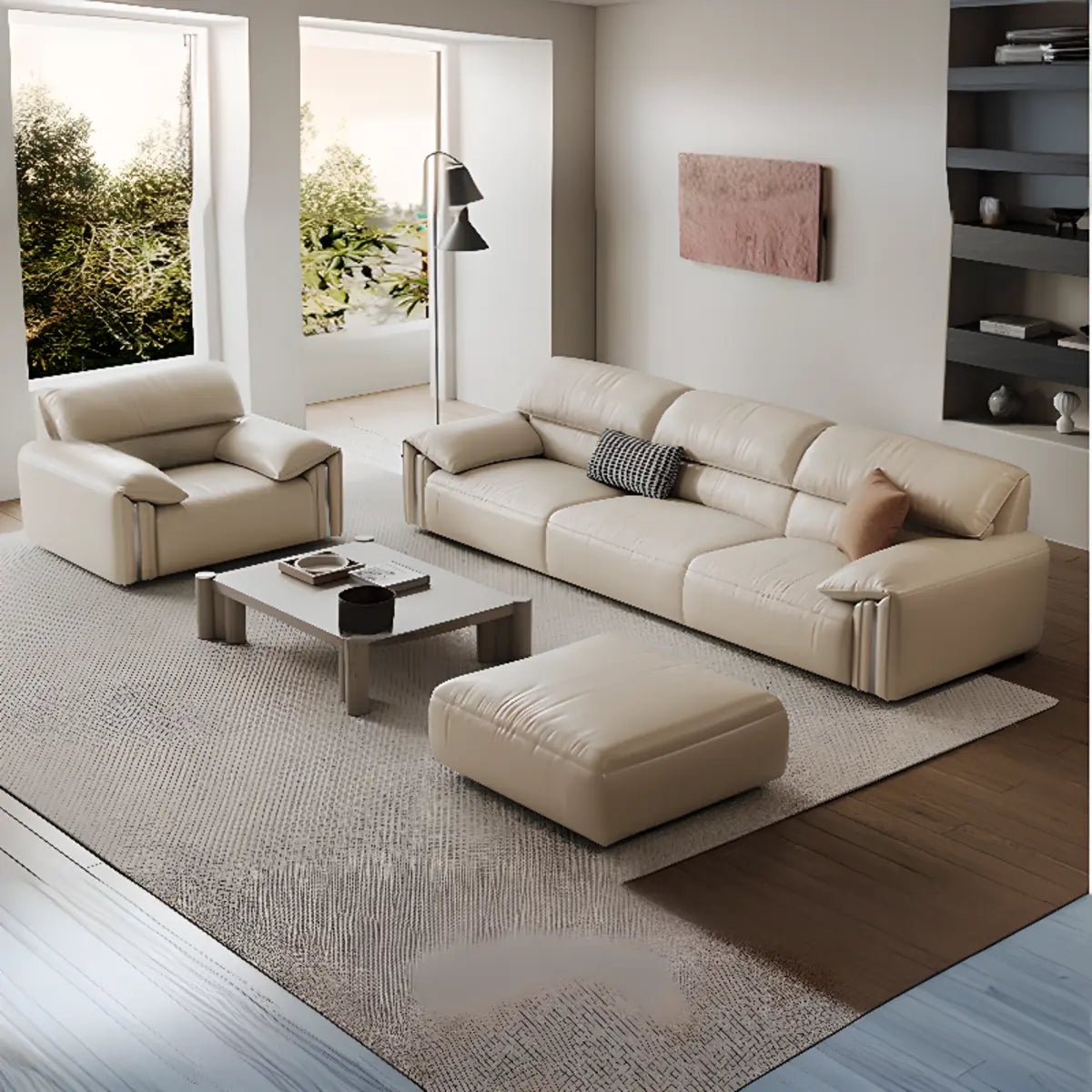 White Scratch Resistant Leather Wood Frame 3-Seats Sofa Image - 9
