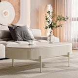 White Scratch Resistant Stone Oval Storage Coffee Table Image - 4
