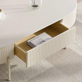 White Scratch Resistant Stone Oval Storage Coffee Table Image - 7