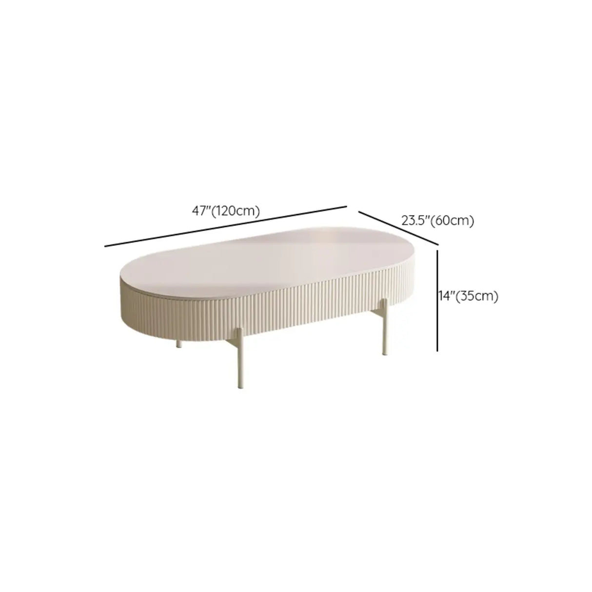 White Scratch Resistant Stone Oval Storage Coffee Table 