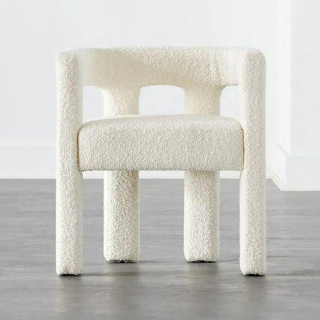 White Sherpa Fabric Fixed Back Four Legs Arm Chair Image - 1