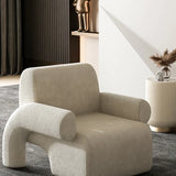 White Sherpa Fabric Fixed Back Low-Back Arm Chair Image - 1