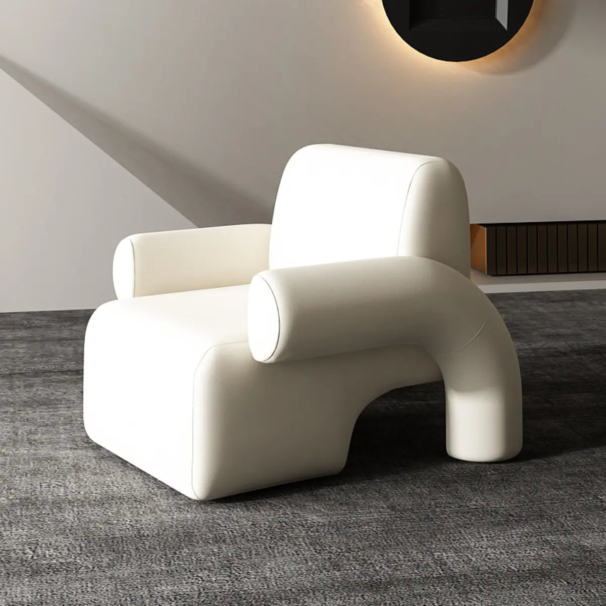 White Sherpa Fabric Fixed Back Low-Back Arm Chair Image - 6