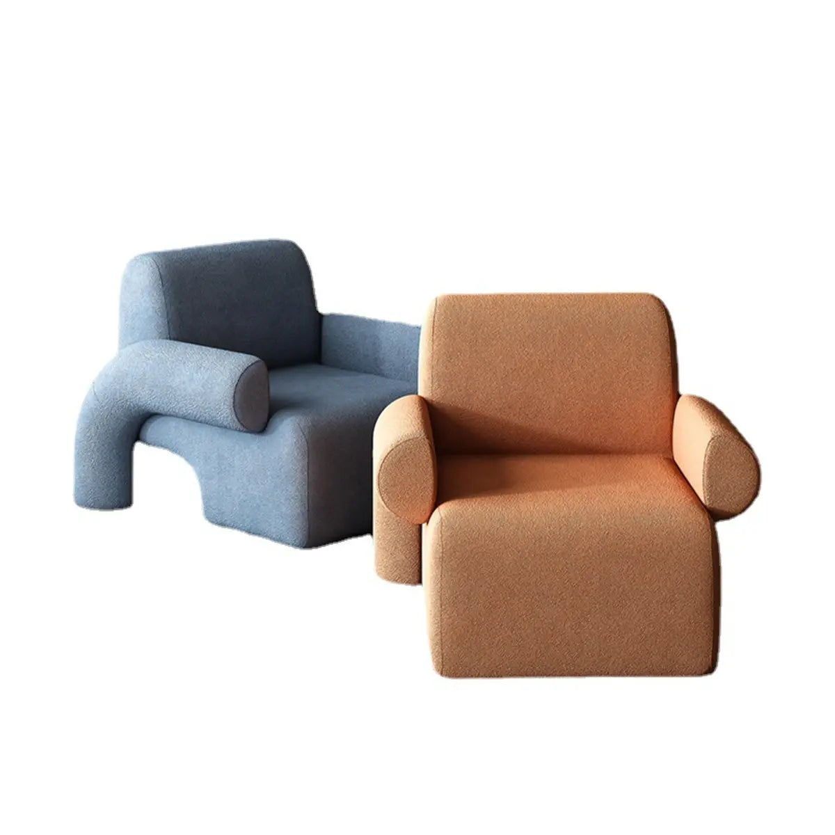 White Sherpa Fabric Fixed Back Low-Back Arm Chair Image - 7