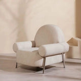 White Sherpa Fixed Back Arm Chair with Four Silver Legs Image - 7