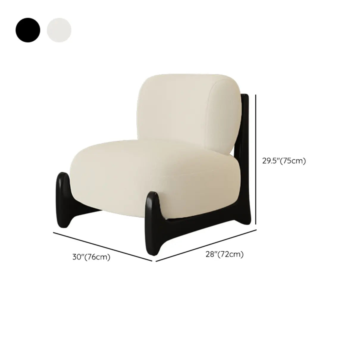 White Sherpa Fixed Back Black Wood Leg Slipper Chair 
