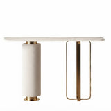 39.3"L x 15.7"W x 33.4"H White Sintered Stone Console Table with Fluted Pedestal and Gold Metal Base Image - 5