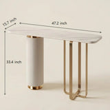 White Sintered Stone Console Table with Fluted Pedestal and Gold Metal Base Image - 9