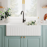 White Sound Dampening Rectangular Quartz Apron Sink Image - 1