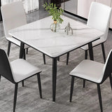 White Square Dining Table Set with Upholstered Chairs Image - 1