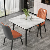 White Square Dining Table Set with Upholstered Chairs Image - 3