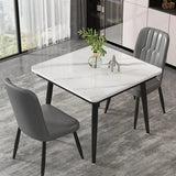 White Square Dining Table Set with Upholstered Chairs Image - 5