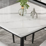 White Square Dining Table Set with Upholstered Chairs Image - 6