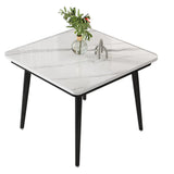 White Square Dining Table Set with Upholstered Chairs Image - 8