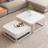 White Square Stone Top Storage Frame Coffee Table Image - 7