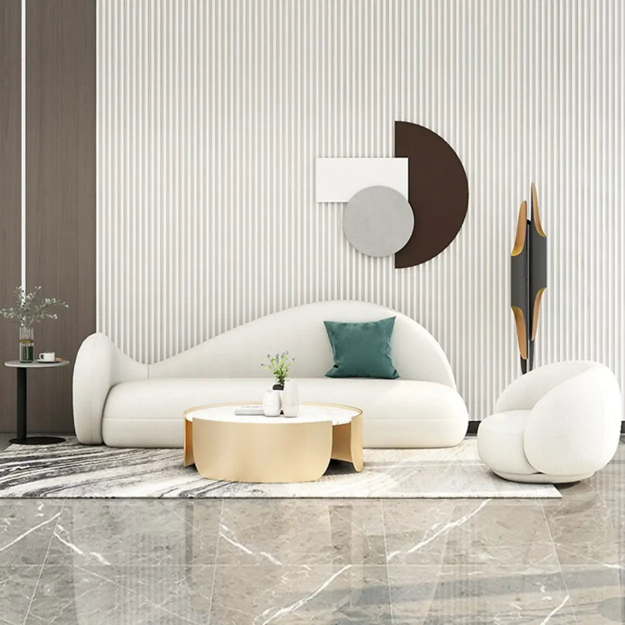 White Stain Resistant Sherpa Tight Back Curved Sofa Image - 1