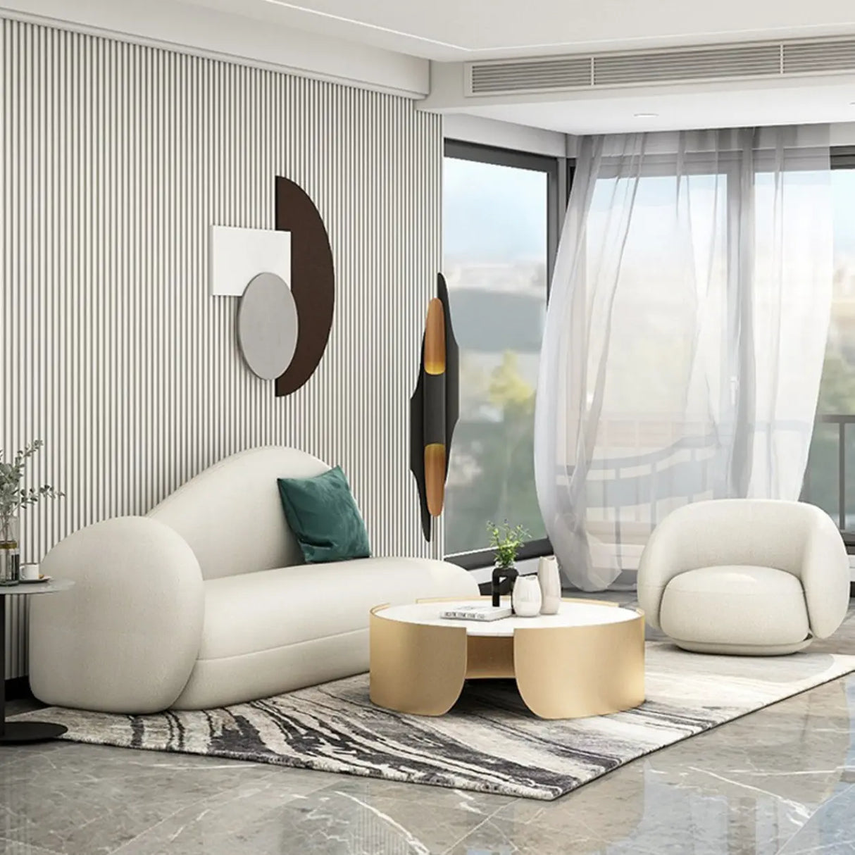 White Stain Resistant Sherpa Tight Back Curved Sofa Image - 2