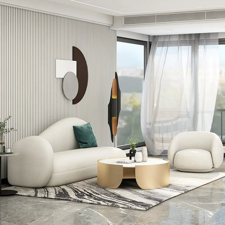White Stain Resistant Sherpa Tight Back Curved Sofa Image - 2