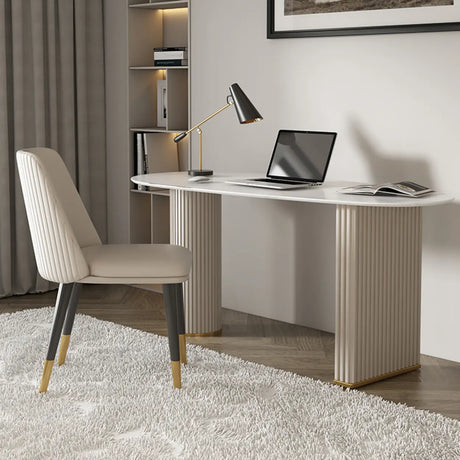White Standard Free From Pedestal Stone Writing Desk Image - 1