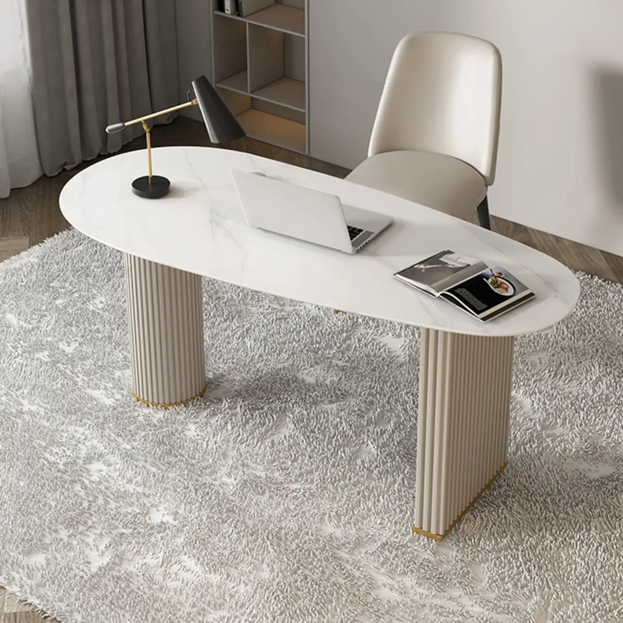 White Standard Free From Pedestal Stone Writing Desk Image - 2