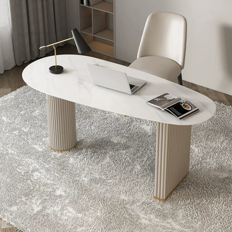 White Standard Free From Pedestal Stone Writing Desk Image - 2