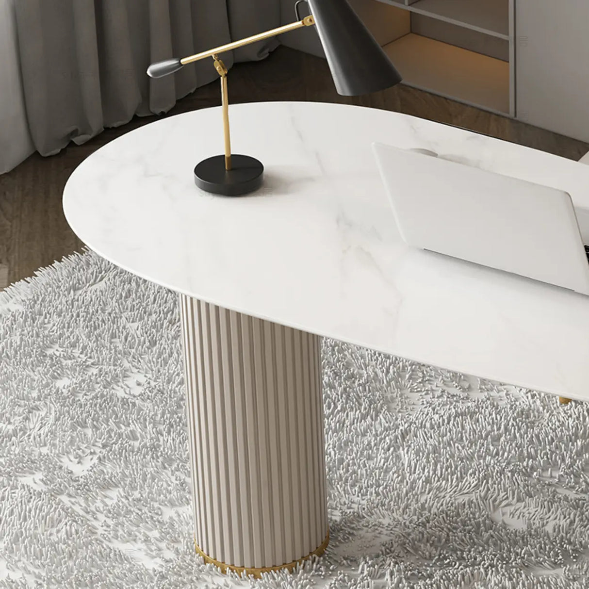 White Standard Free From Pedestal Stone Writing Desk Image - 3
