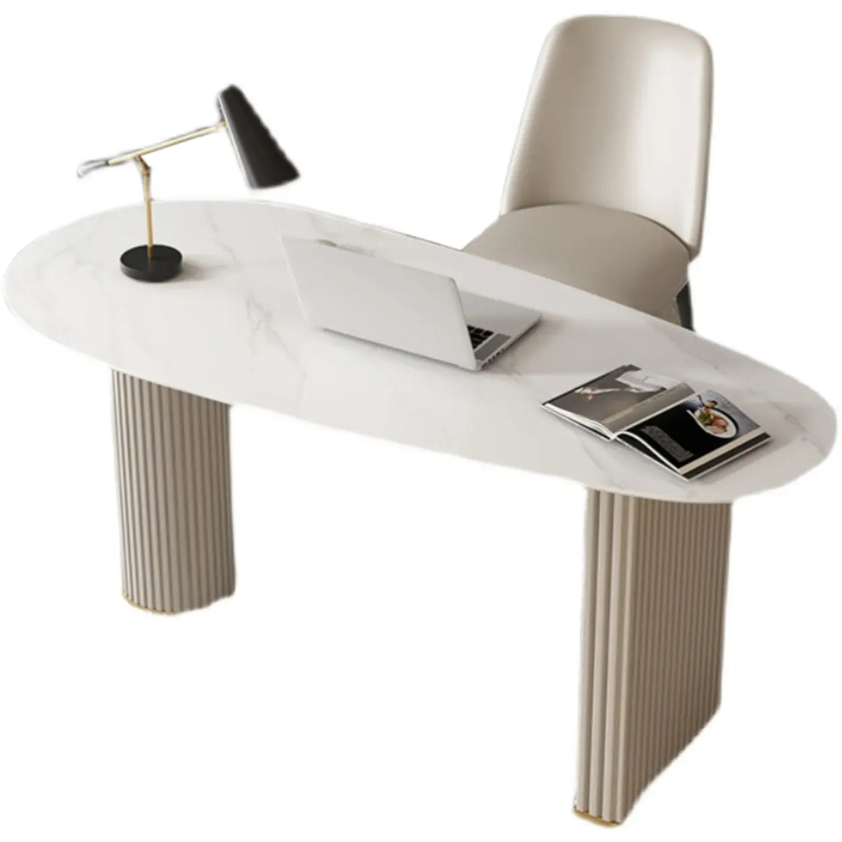 White Standard Free From Pedestal Stone Writing Desk Image - 6