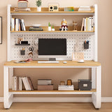 White Standard Wood Computer Desk with Shelf and Hunch Image - 2