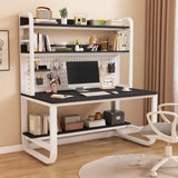 White Standard Wood Computer Desk with Shelf and Hunch Image - 4