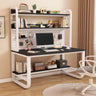 White Standard Wood Computer Desk with Shelf and Hunch Image - 4