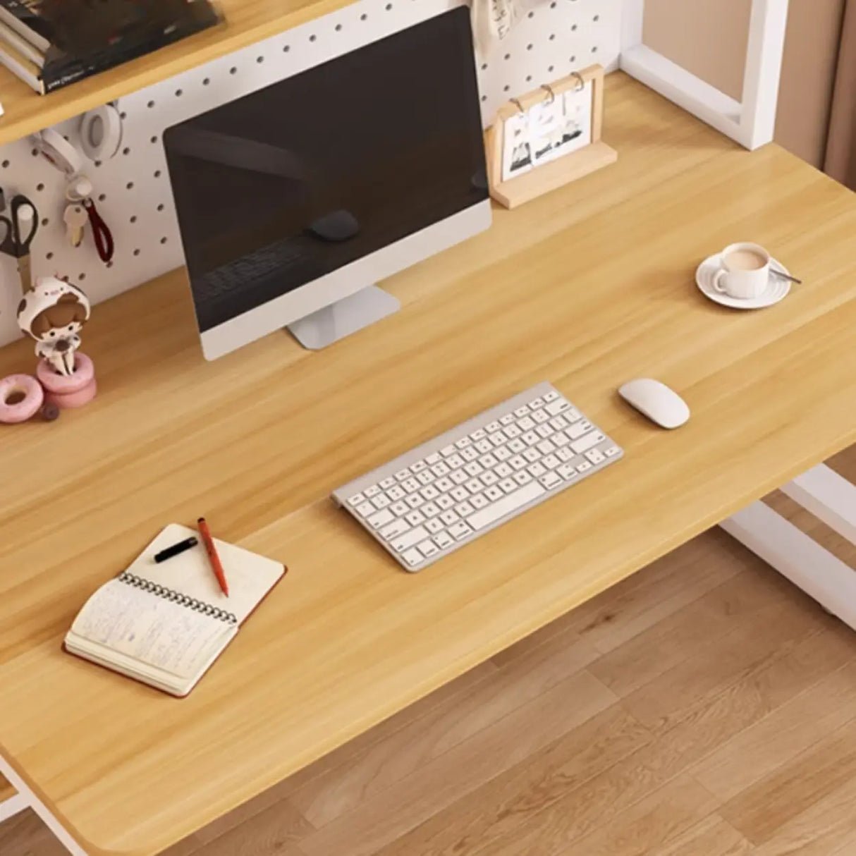 White Standard Wood Computer Desk with Shelf and Hunch Image - 5