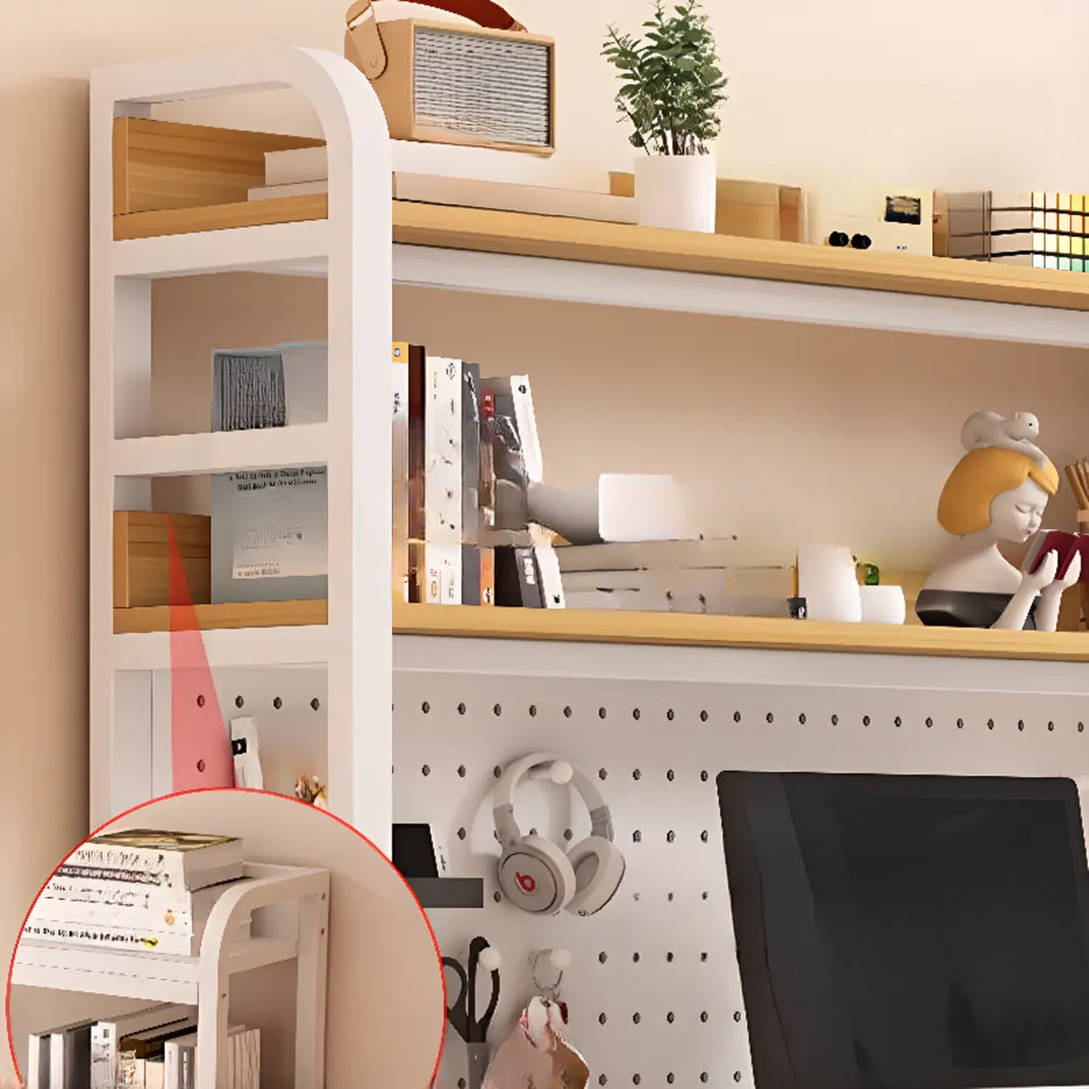 White Standard Wood Computer Desk with Shelf and Hunch Image - 8