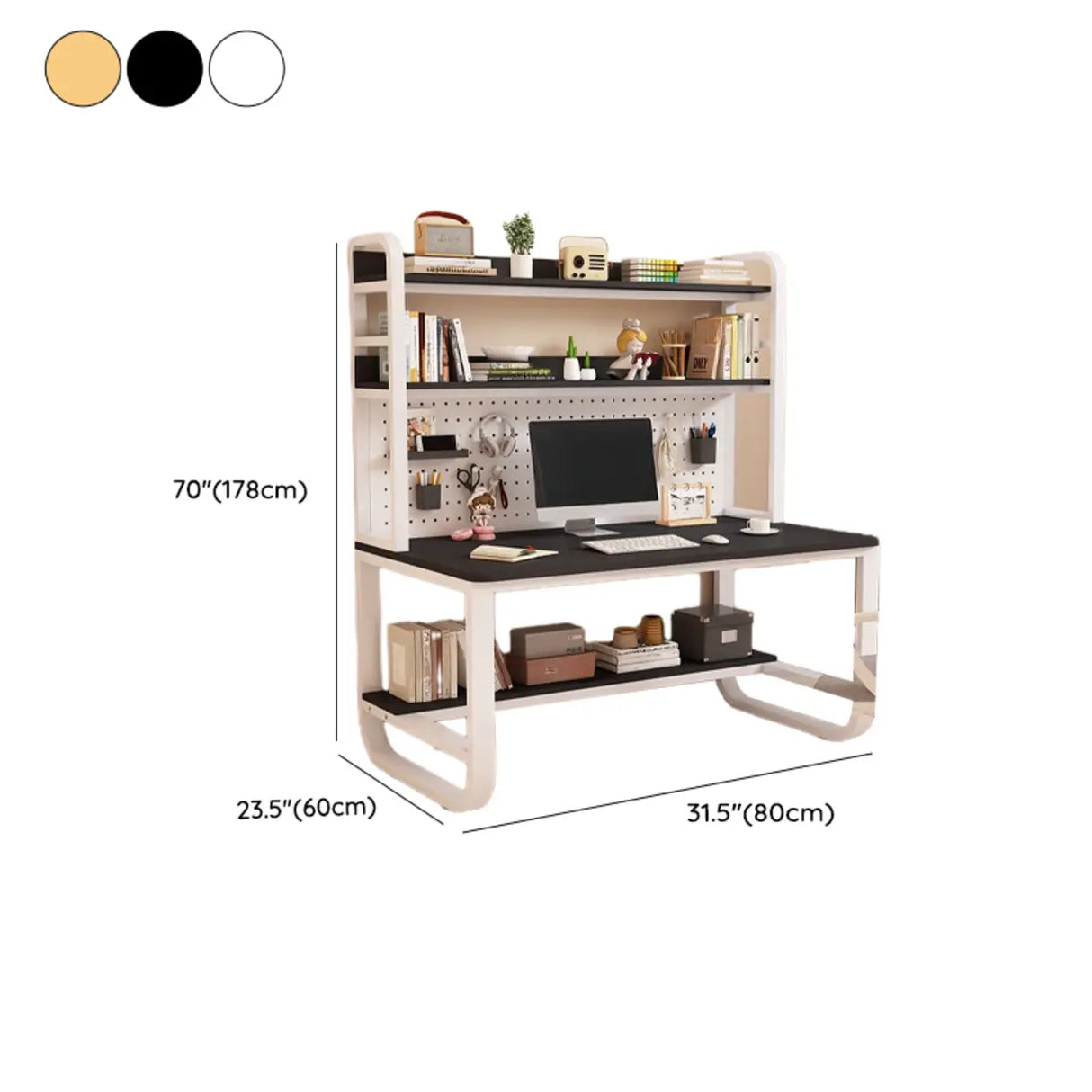 White Standard Wood Computer Desk with Shelf and Hunch 
