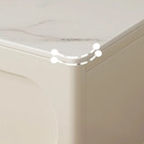 White Stone Drawers Shelves Long Rectangle TV Stand Image - 13