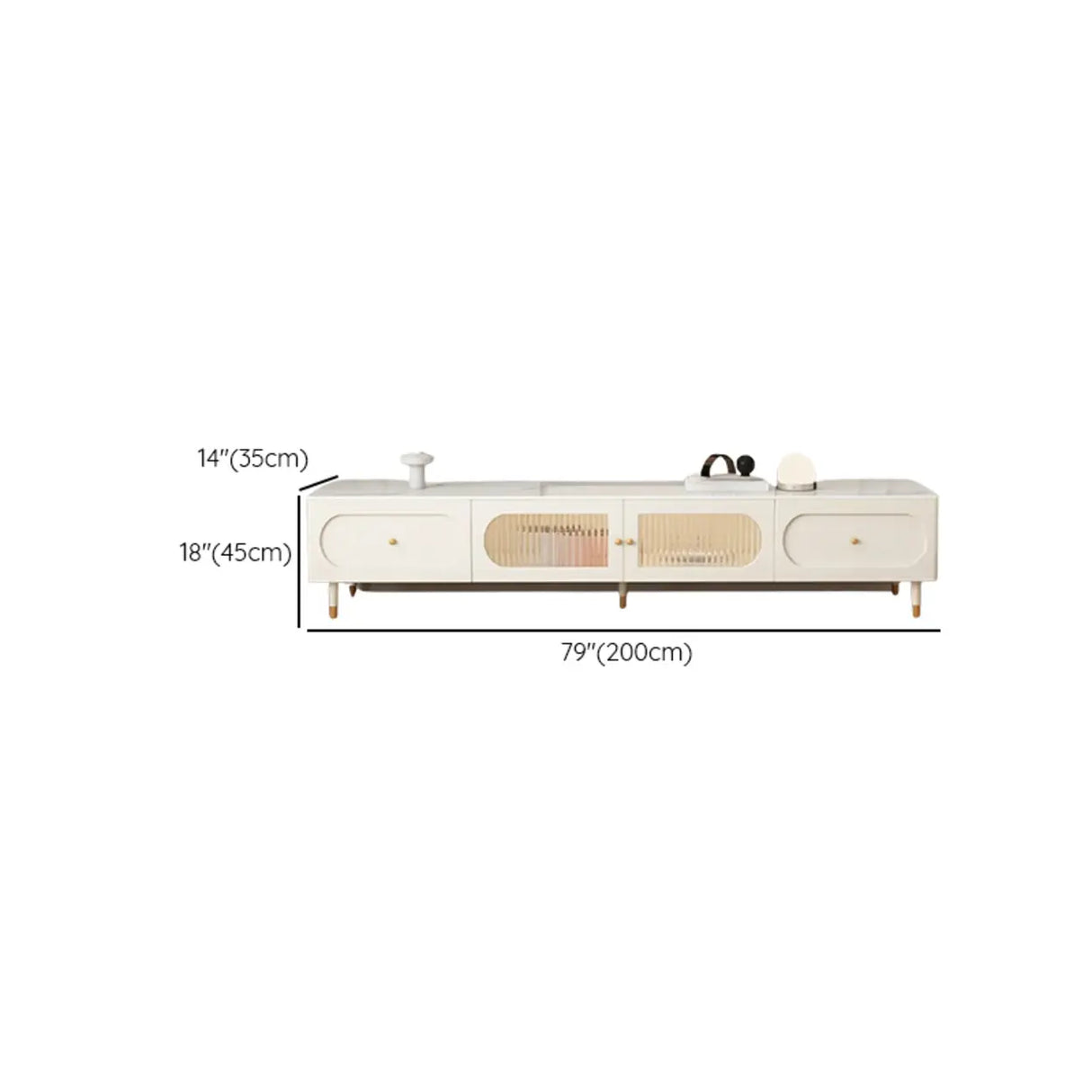 White Stone Drawers Shelves Long Rectangle TV Stand Image - 17