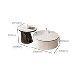 White Stone Nesting Round Coffee Table with Storage Image - 19