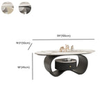 White Stone Oval Abstract Base Coffee Table with Drawer #size