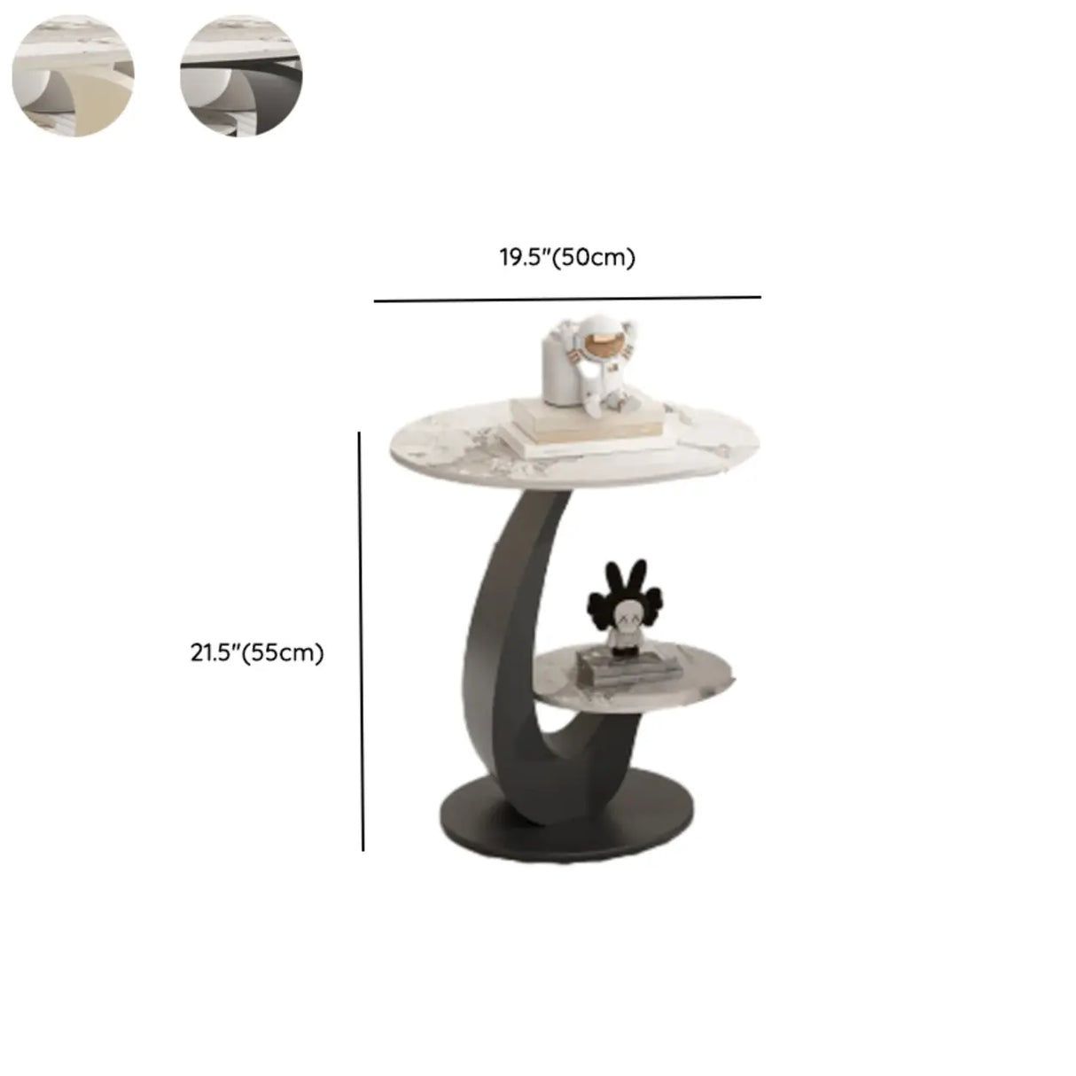 White Stone Oval Abstract Base Coffee Table with Drawer Image - 15