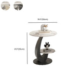 White Stone Oval Abstract Base Coffee Table with Drawer Image - 15