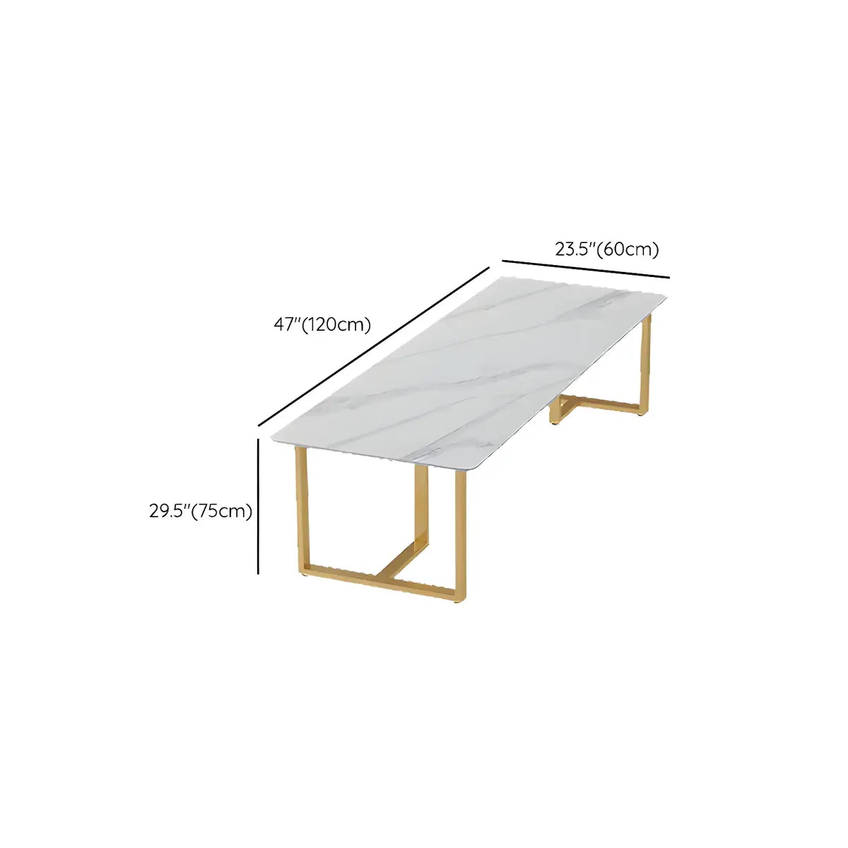 White Stone Rectangle Gold Steel Sled Conference Desk Image - 14